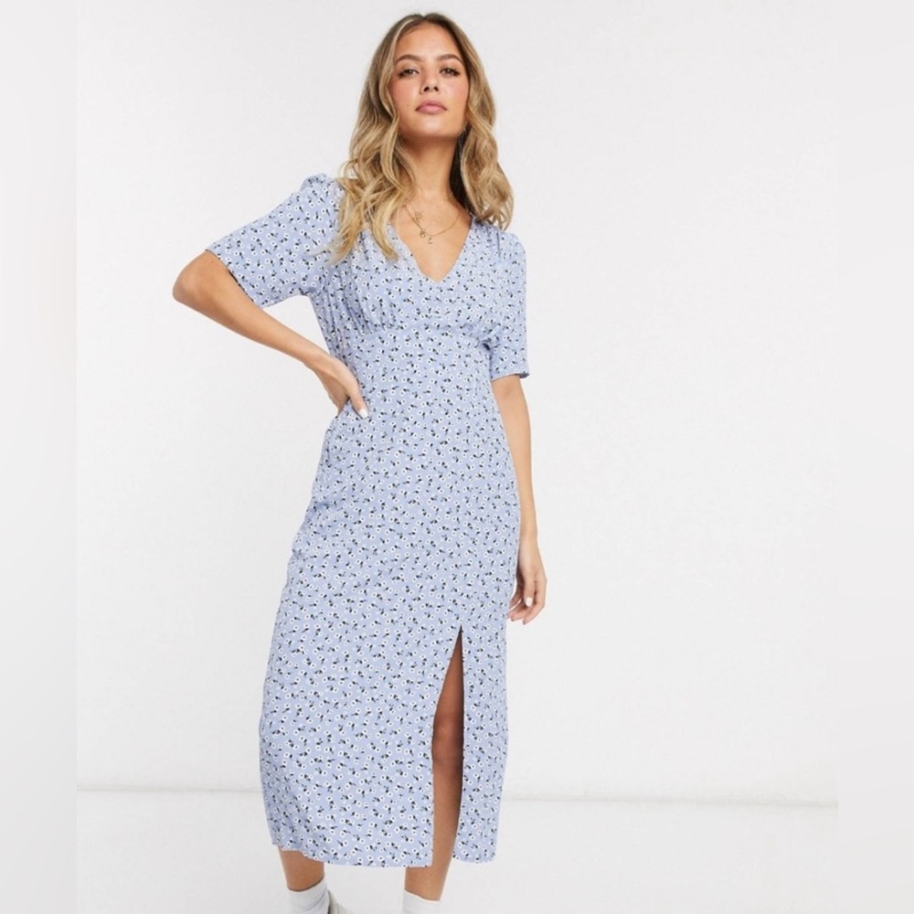 ASOS Miss Selfridge Midi Tea Dress in Blue Floral NWOT